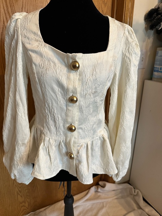 Atoir Tops - Atoir Cream Textured Peplum Blouse with Gold Buttons
